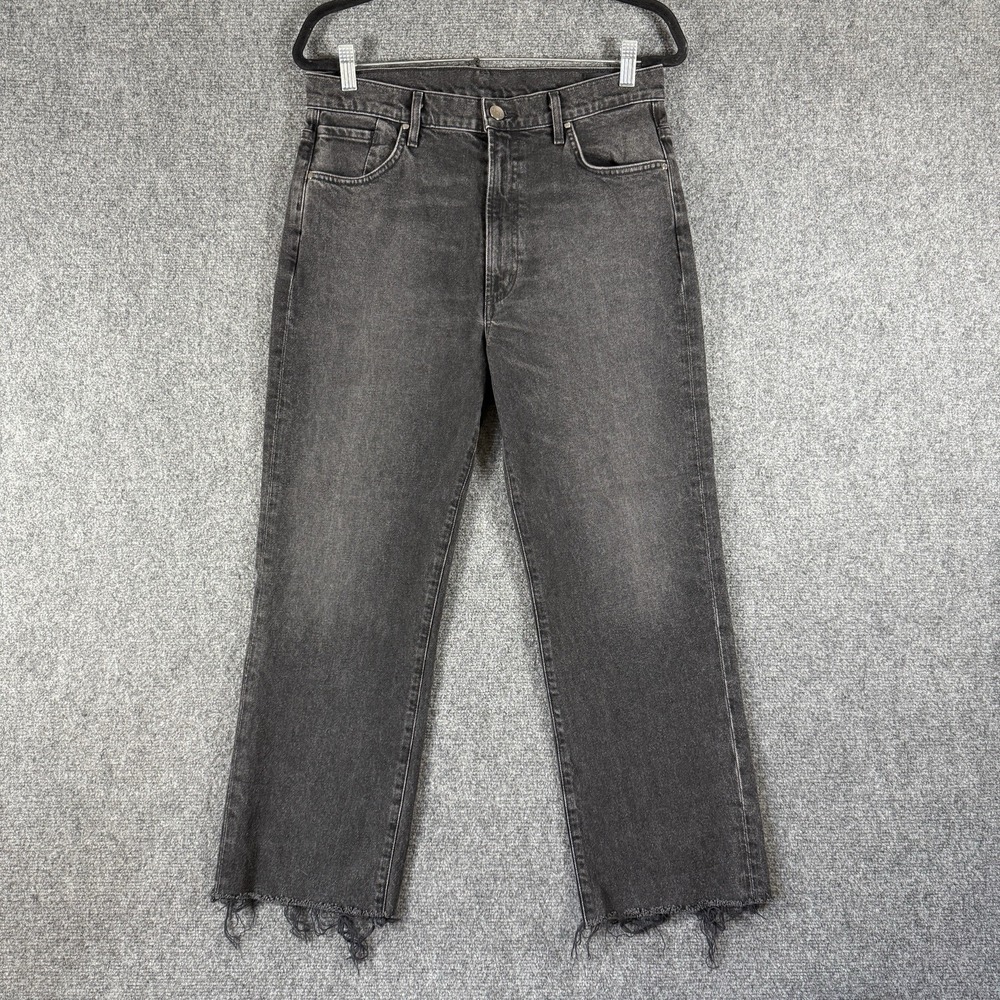 Goldsign STYLE W3015-1026 High Tise Straight Leg Frayed Hem Black Jeans 27x27